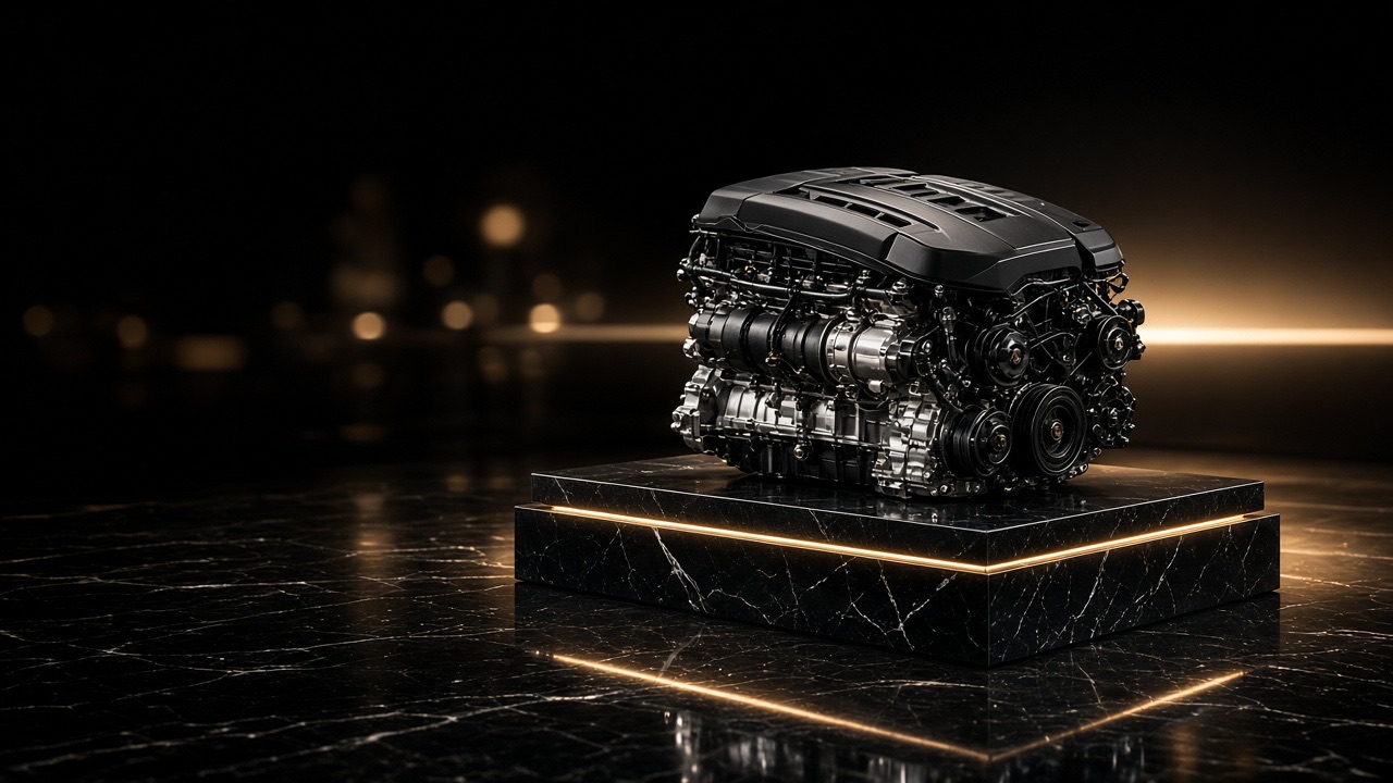 Inline-six engine in studio light
